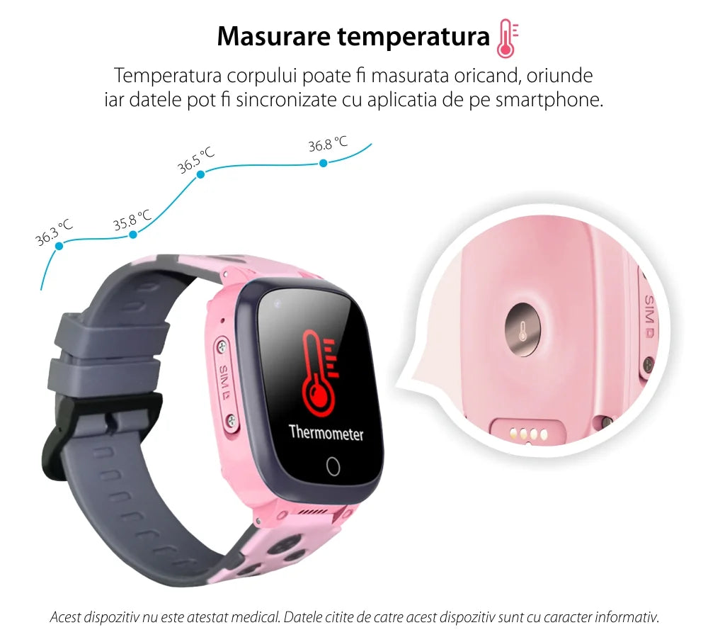 Ceas smartwatch LT25 pentru copii, cu GPS, 4G, monitorizare de la distanta, 1.4 inch, temperatura copil, apel video, camera HD, Android, buton SOS, bluetooth, wifi, rezistent la apa, blocare apel, Albastru