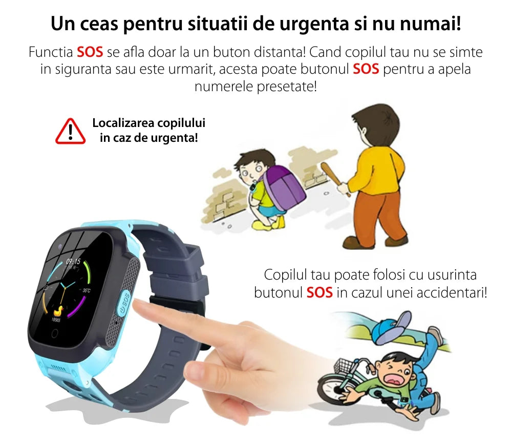 Ceas smartwatch LT25 pentru copii, cu GPS, 4G, monitorizare de la distanta, 1.4 inch, temperatura copil, apel video, camera HD, Android, buton SOS, bluetooth, wifi, rezistent la apa, blocare apel, Albastru