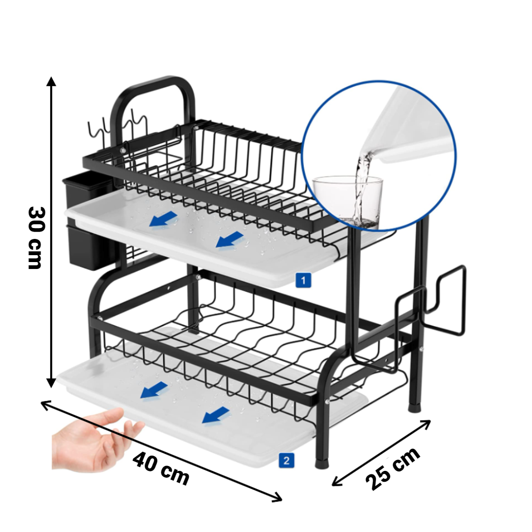 Suport de vase metalic, supraetajat, cu 2 polițe, design scandinav, negru