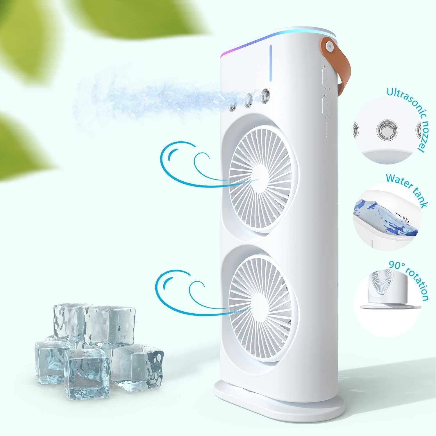 Ventilator portabil de birou cu umidificare prin pulverizare si telecomanda