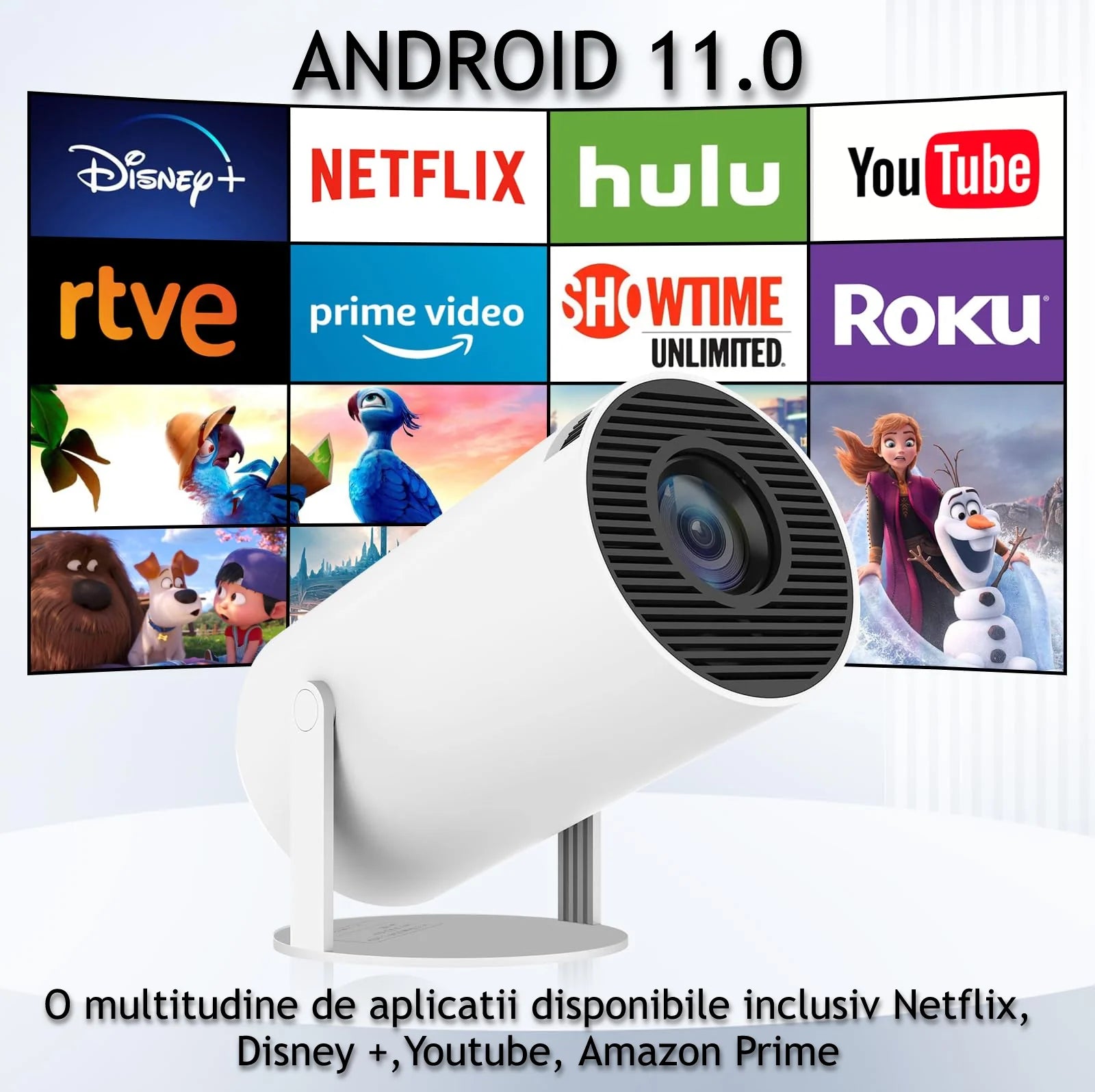 Videoproiector Inteligent 4K – Android TV 11.0, WiFi 6, Bluetooth 5.0, Ecran 130'', 200 ANSI