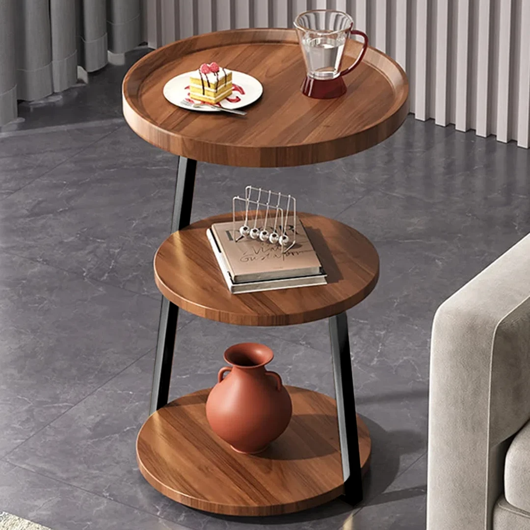 Masuta de cafea pentru living cu 3 polite rotunde, MDF, 62cm, negru/wenge