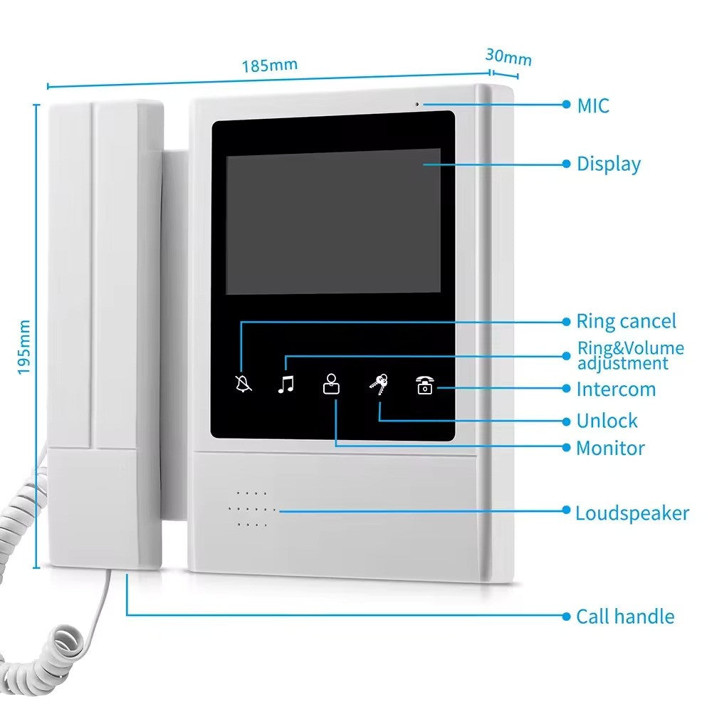 Sistem Video Interfon 4.3", sonerie video cu Ecran Color TFT si Camera cu Viziune Nocturna IR, 1 Monitor + 1 Camera Rezistenta la Apa