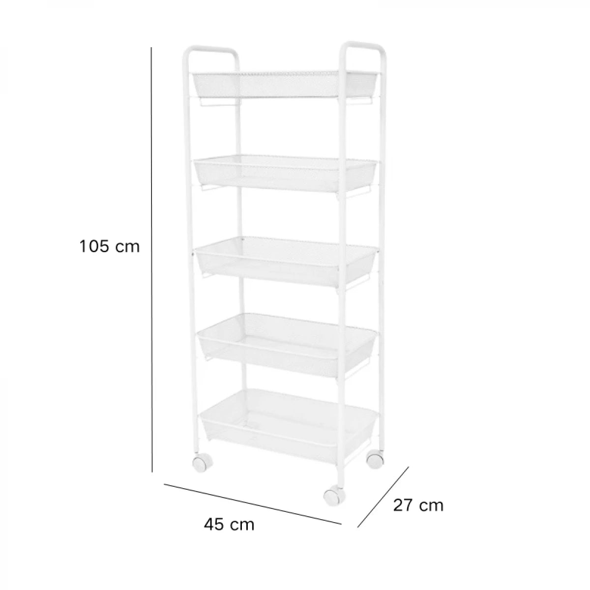 Raft slim portabil din metal, cu roti, 5 nivele, 45 x 27 x 105 cm