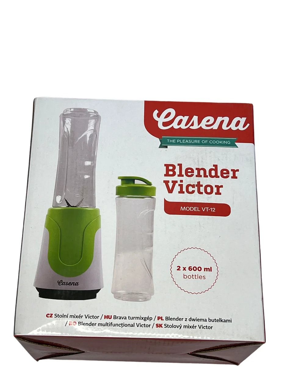 Blender smoothie, Casena VT-12, multifunctional, 180W, cu 2 recipiente portabile de 600ml, 22.5x7.5 cm, alb-verde