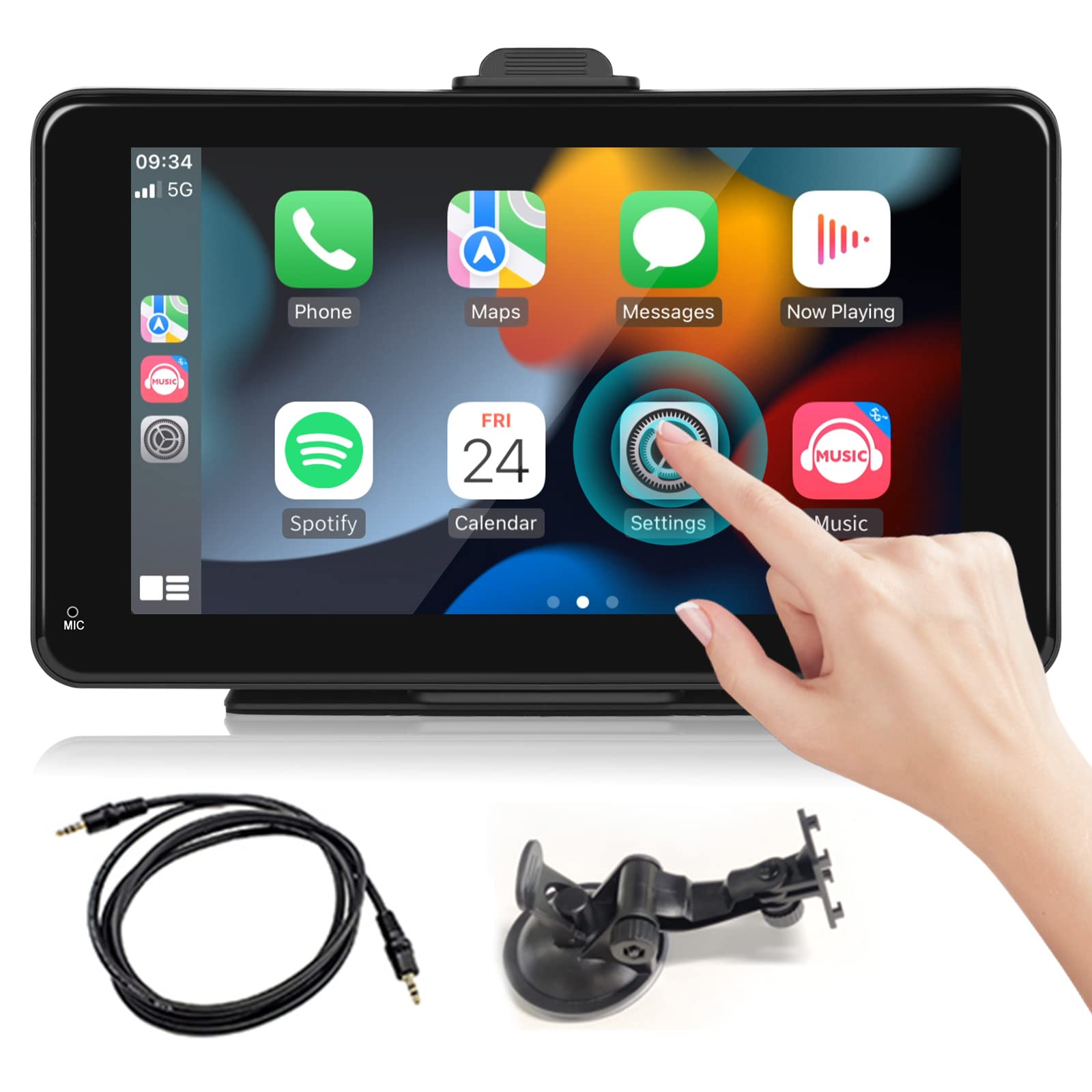 Navigatie Auto, Display 7 inch, Apple Carplay Wireless, Android Auto Wireless, Mirrorlink, Bluetooth, Touchscreen, Screen Mirroring, negru