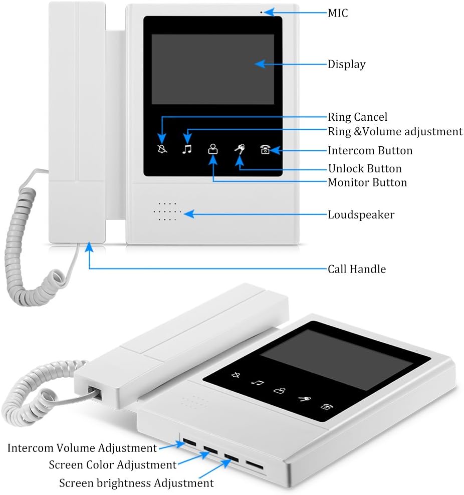 Sistem Video Interfon 4.3", sonerie video cu Ecran Color TFT si Camera cu Viziune Nocturna IR, 1 Monitor + 1 Camera Rezistenta la Apa