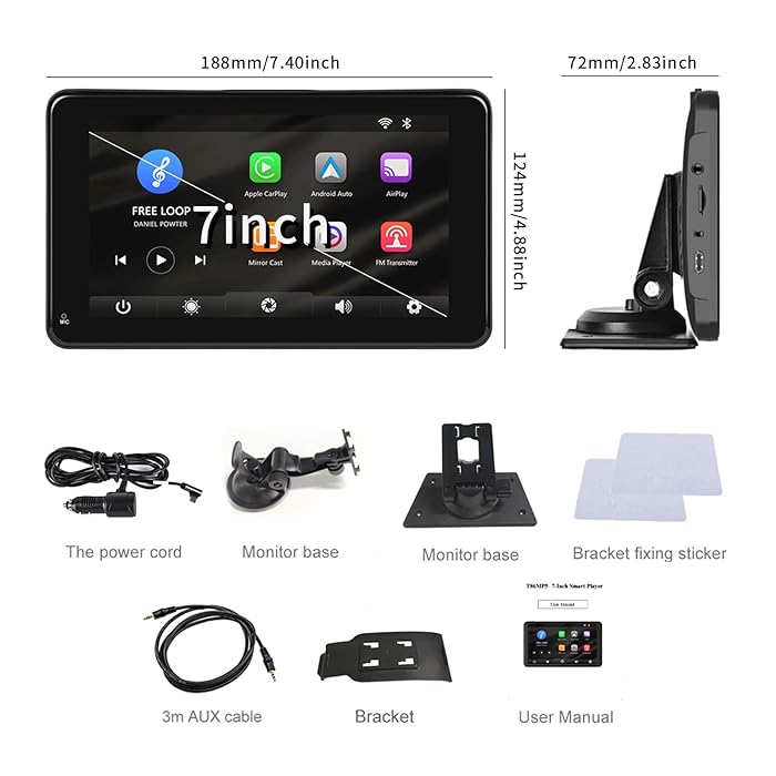 Navigatie Auto, Display 7 inch, Apple Carplay Wireless, Android Auto Wireless, Mirrorlink, Bluetooth, Touchscreen, Screen Mirroring, negru