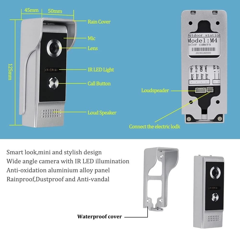 Sistem Video Interfon 4.3", sonerie video cu Ecran Color TFT si Camera cu Viziune Nocturna IR, 1 Monitor + 1 Camera Rezistenta la Apa