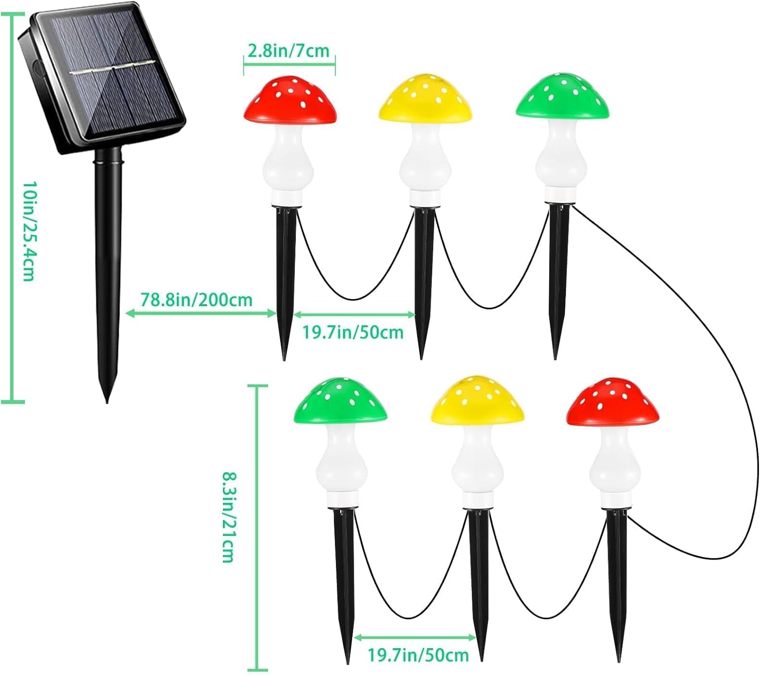 Set 6 lampi solare de gradina in forma de ciuperci, plastic, IP66, lumina alb calda