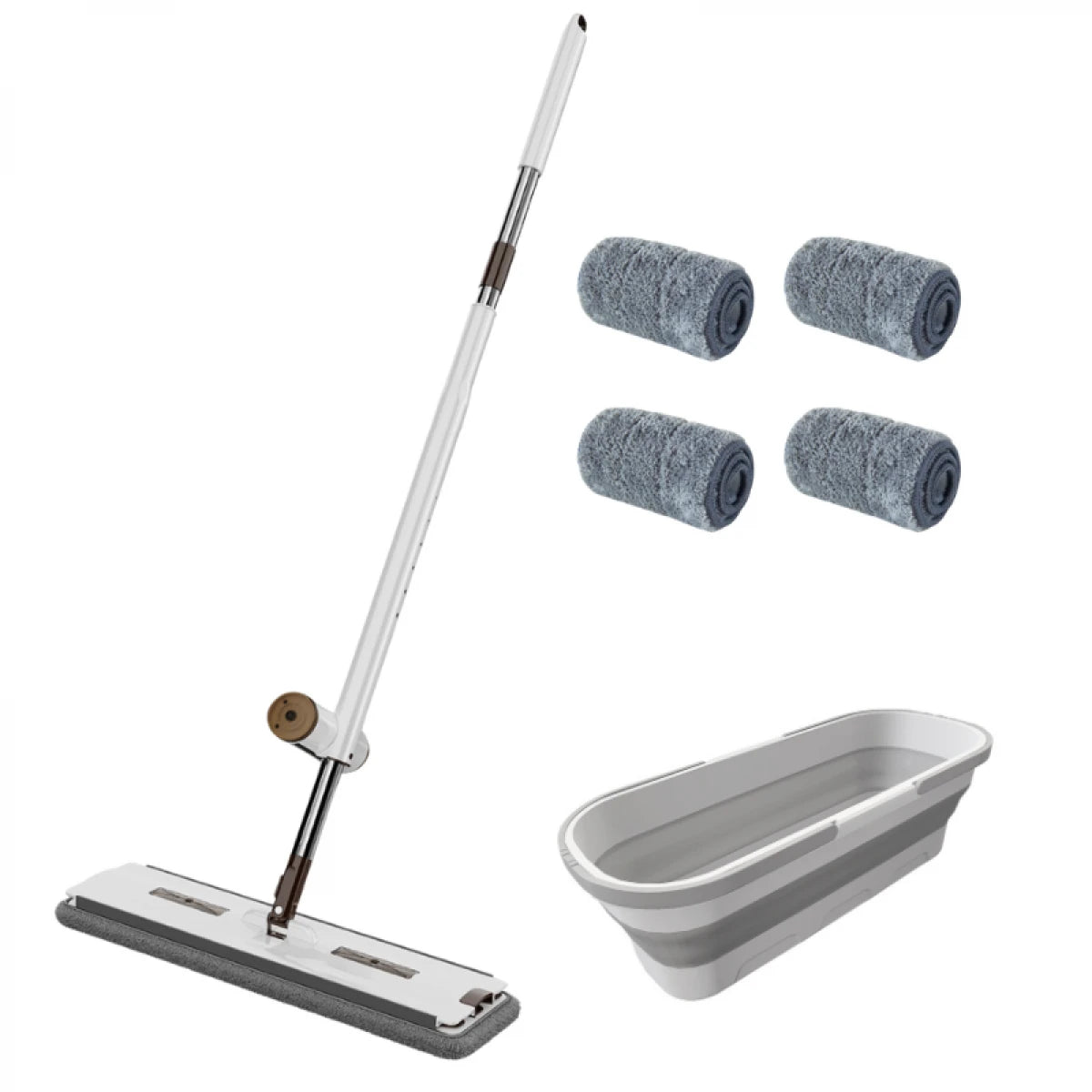 Set mop rotativ cu 4 lavete microfibra si lighean pliabil de 8 L