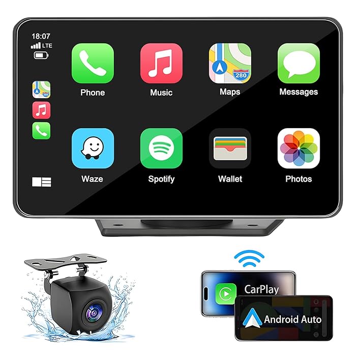 Navigatie Auto, Display 7 inch, Apple Carplay Wireless, Android Auto Wireless, Mirrorlink, Bluetooth, Touchscreen, Screen Mirroring, negru