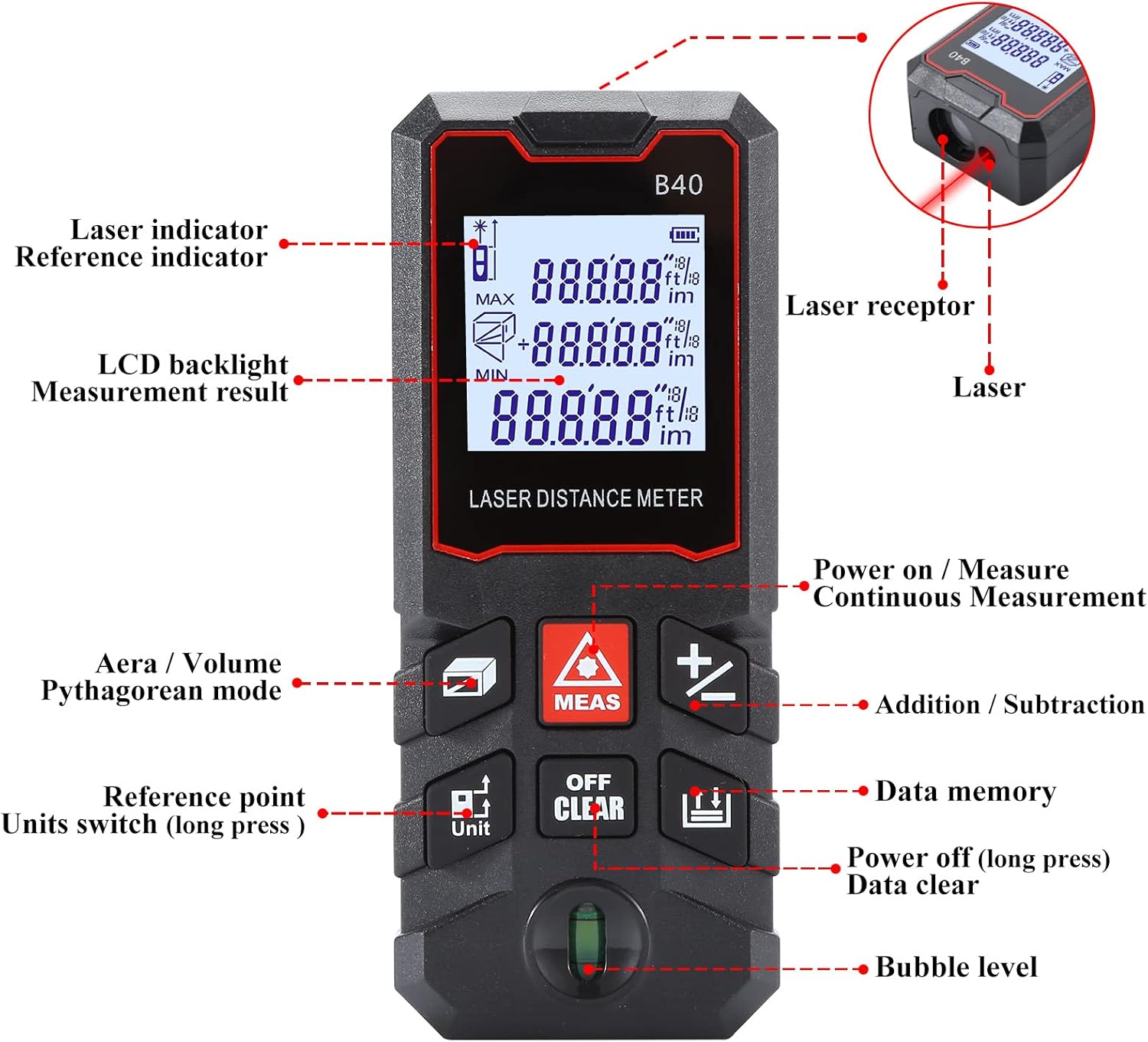 Telemetru digital laser, profesional, 100 M, IP54, +/-2mm