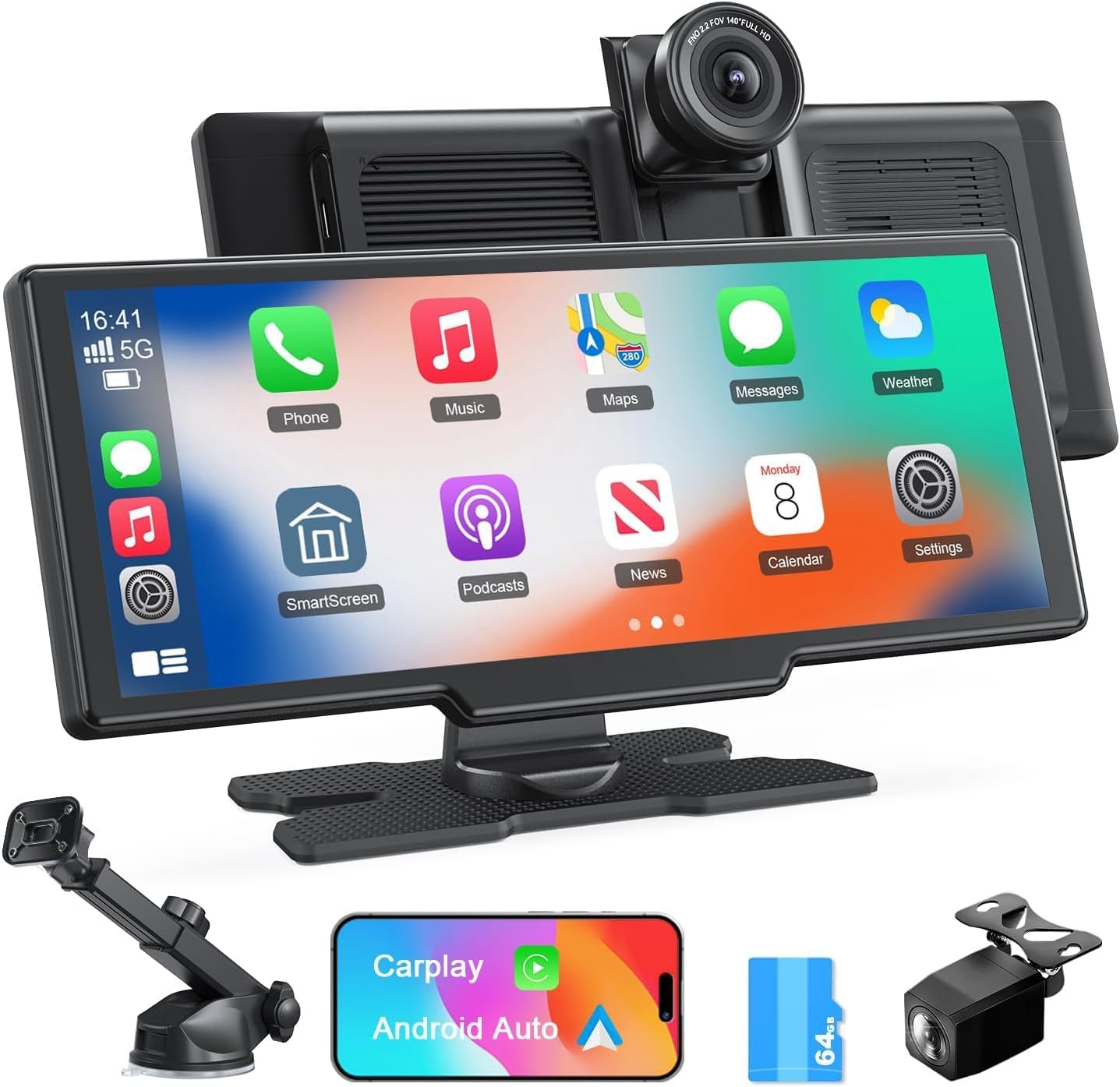 Navigatie cu Android Auto și Apple CarPlay wireless si camera marsarier, display HD 10 inch