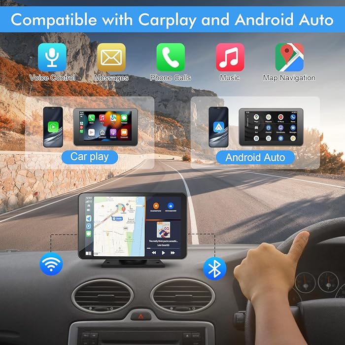 Navigatie Auto, Display 7 inch, Apple Carplay Wireless, Android Auto Wireless, Mirrorlink, Bluetooth, Touchscreen, Screen Mirroring, negru