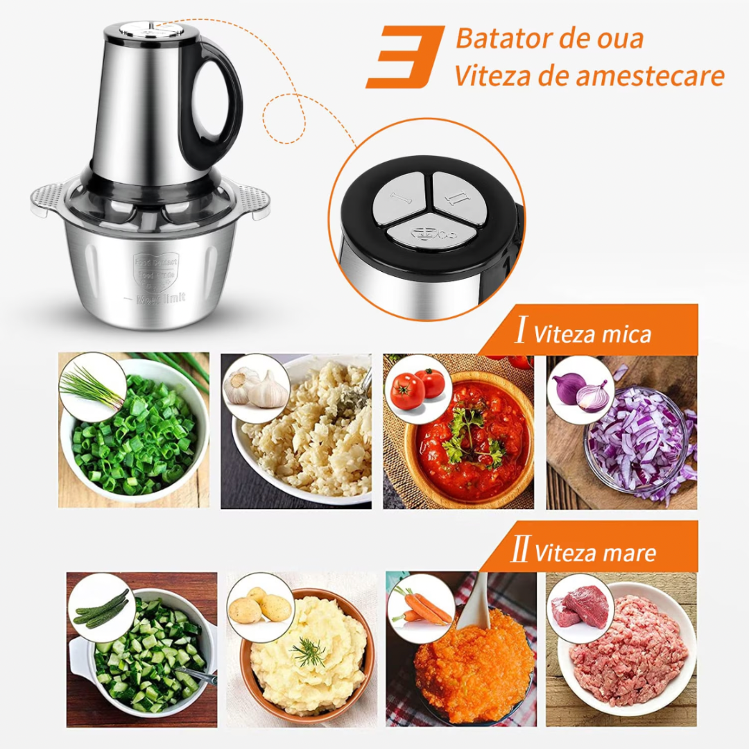 RESIGILAT - Tocator electric carne si legume, 4 lame inox, 2 viteze, capacitate mare, bol inox