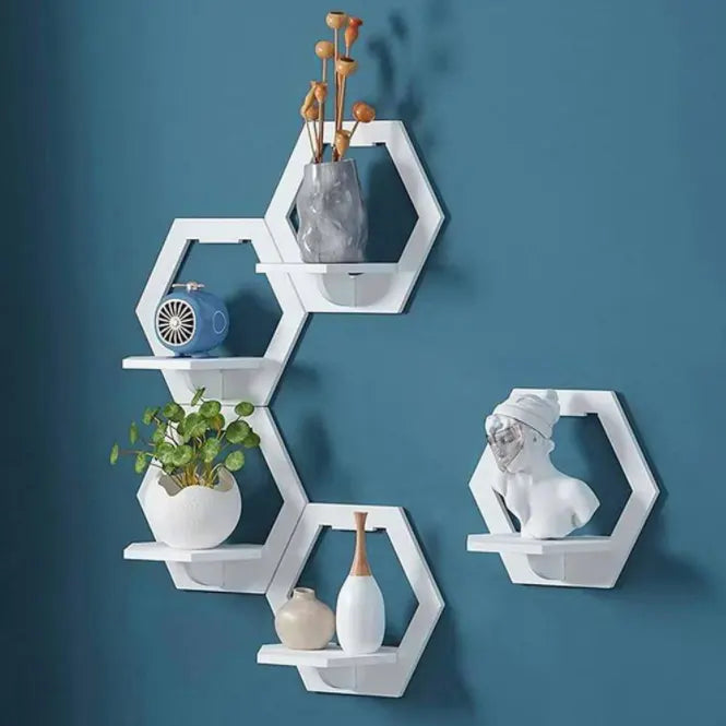 Set 3 rafturi decorative in forma de hexagon, patrat sau rotund, alb