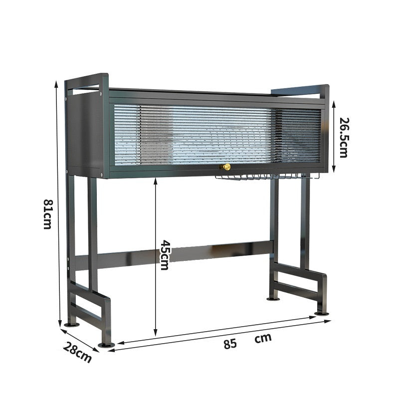 Suport de vase metalic multifunctional cu scurgator, suport pentru ustensile si tacamuri