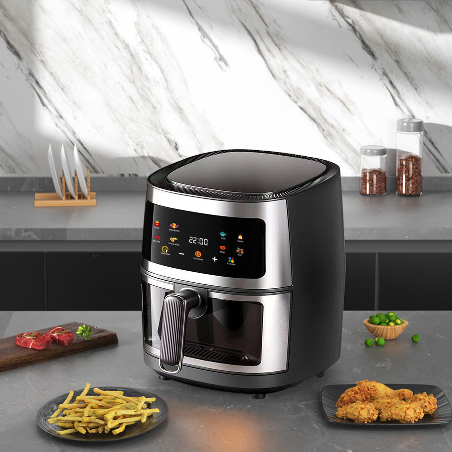 Friteuza cu aer cald, Air Fryer 8L, 1350W, afisaj digital LCD color, Touch control, otel inoxidabil