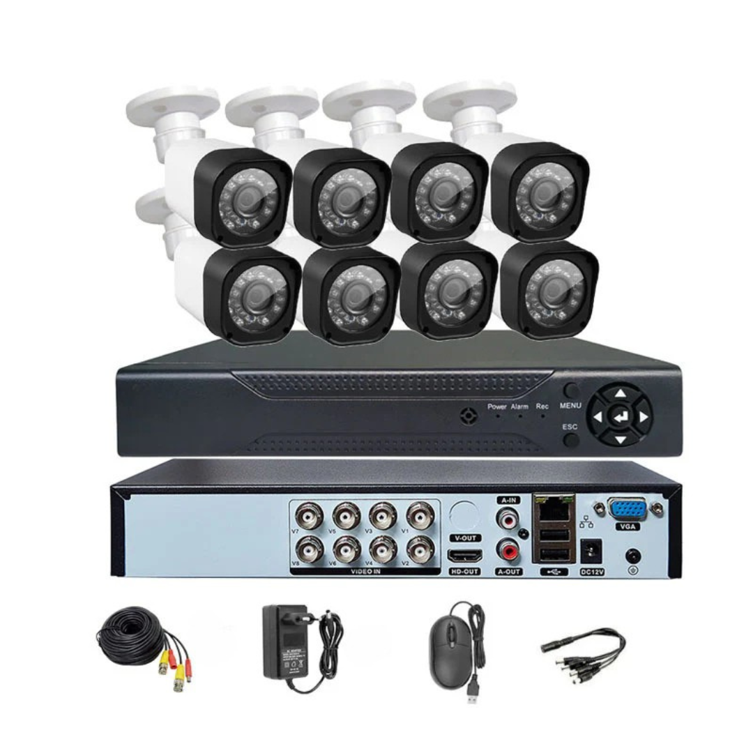 Sistem de supraveghere cu 4 sau 8 camere exterior 1080P, Kit DVR, compresie video H.265