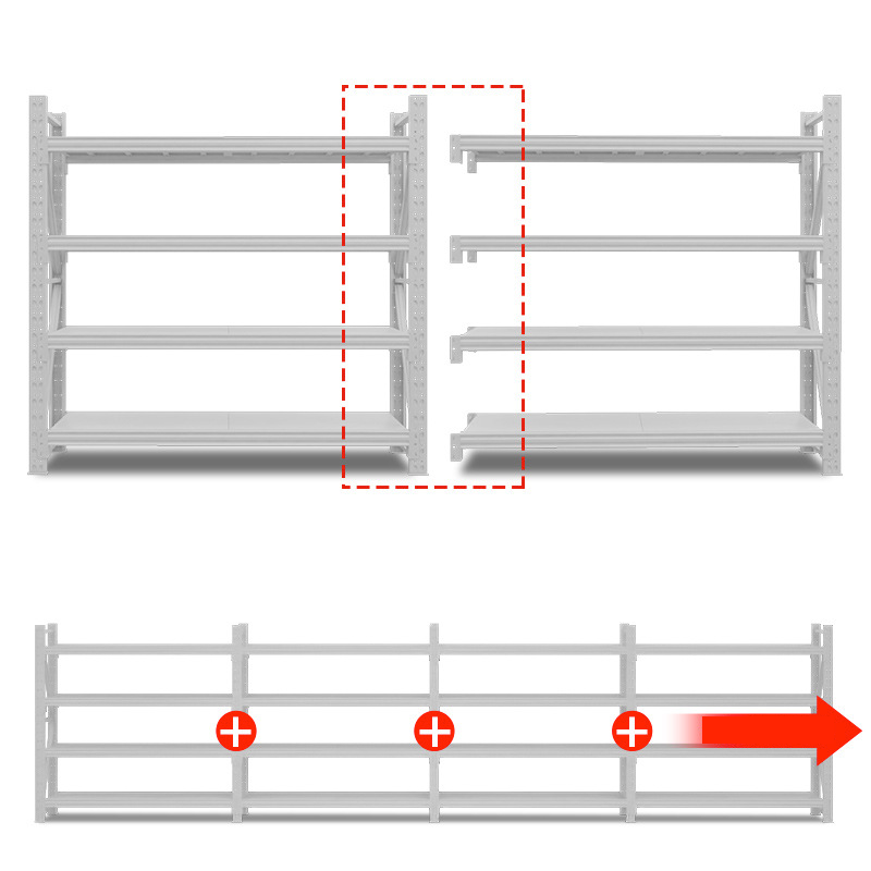 Raft metalic profesional, 5 polite metalice, 150x50x200cm, 100kg/polita, montare prin imbinare, alb