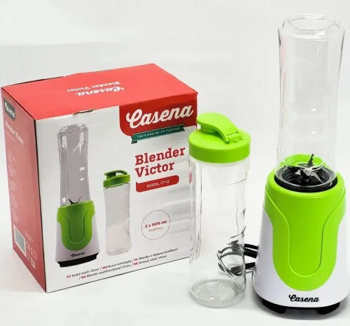 Blender smoothie, Casena VT-12, multifunctional, 180W, cu 2 recipiente portabile de 600ml, 22.5x7.5 cm, alb-verde