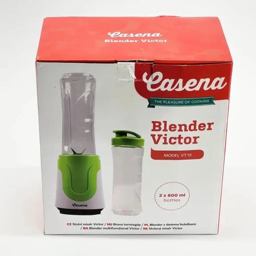 Blender smoothie, Casena VT-12, multifunctional, 180W, cu 2 recipiente portabile de 600ml, 22.5x7.5 cm, alb-verde