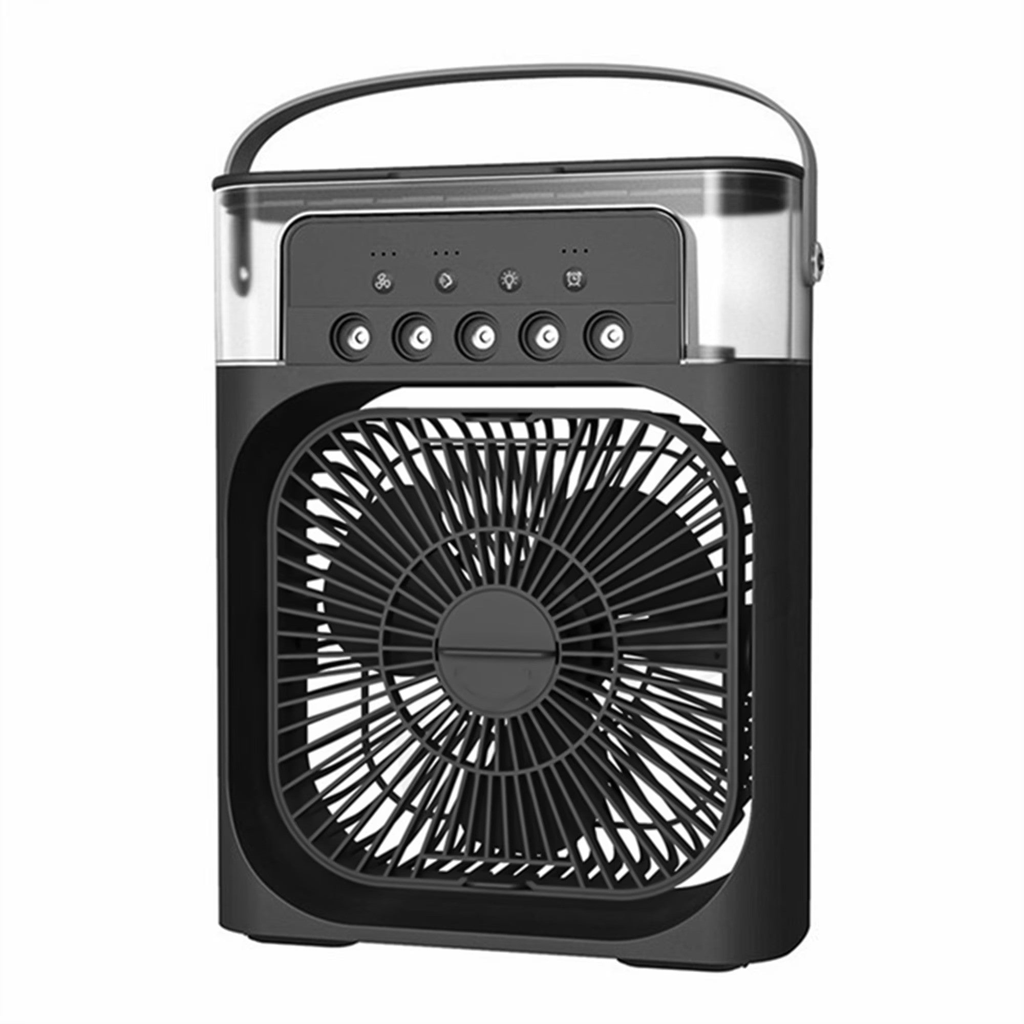 Ventilator portabil 3 în 1 cu pulverizare: racorire, umidificare și iluminare în 7 culori