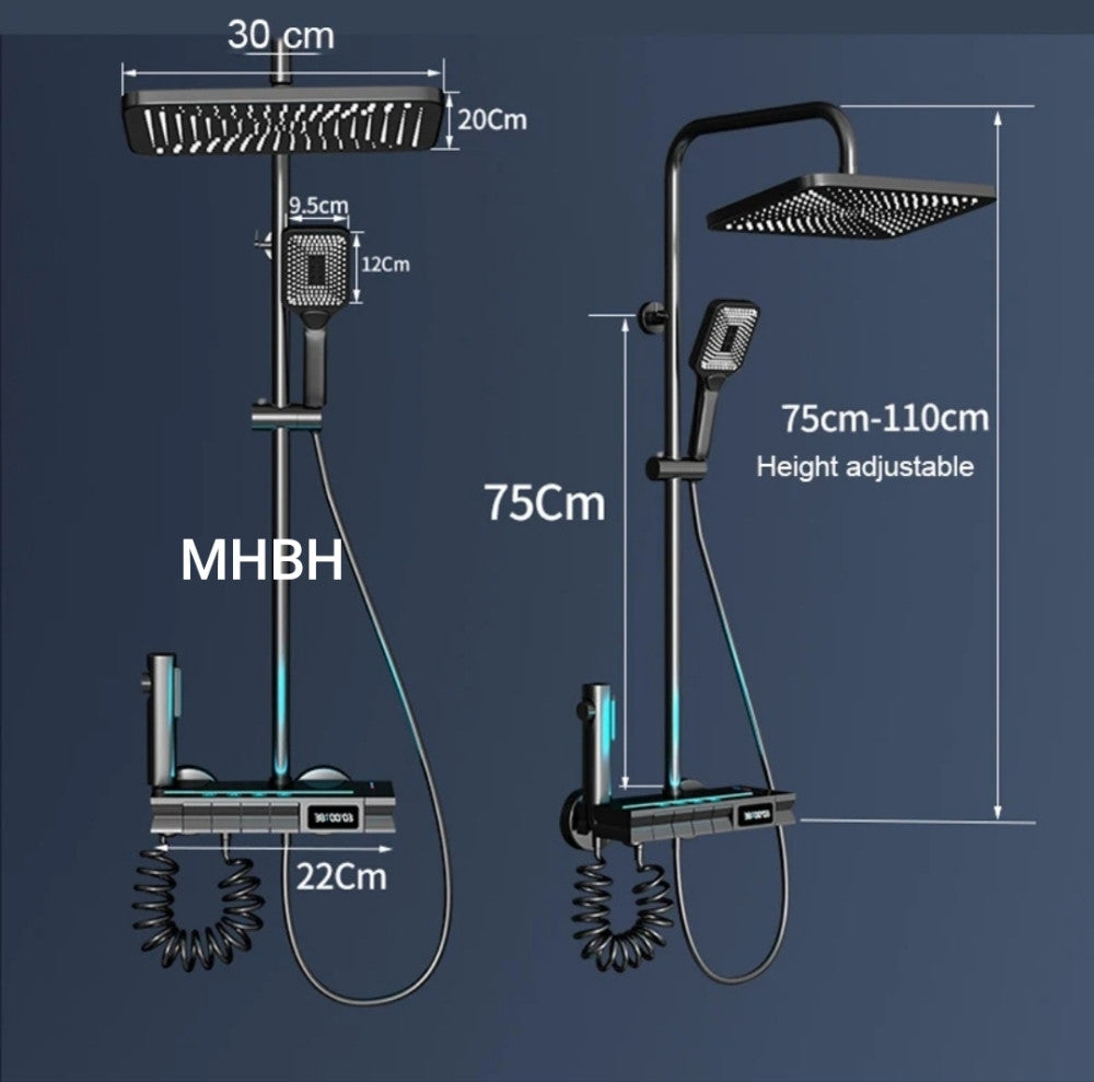 Coloana de Dus Smart, Afisaj LED, Control Termostatic, 4 Moduri de Pulverizare, Rotatie 360°, Tehnologie de Pulverizare cu Aer, Lumini LED, materiale Premium, Para Dus, Robinet Ascuns, Fara Conectare Electrica