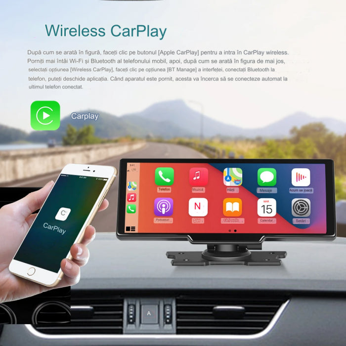 Navigatie cu Android Auto și Apple CarPlay wireless si camera marsarier, display HD 10 inch