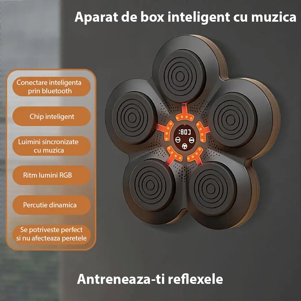 Aparat inteligent de box pentru antrenare reflexe, sincronizare Bluetooth, difuzor stereo, Negru