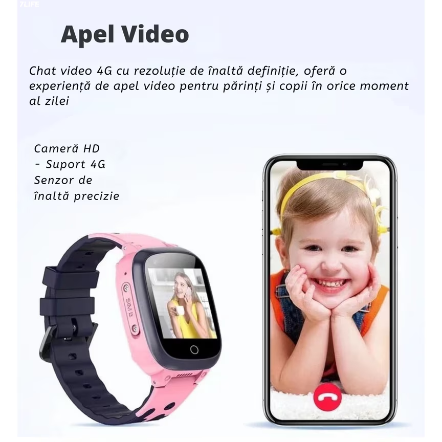 Ceas smartwatch LT25 pentru copii, cu GPS, 4G, monitorizare de la distanta, 1.4 inch, temperatura copil, apel video, camera HD, Android, buton SOS, bluetooth, wifi, rezistent la apa, blocare apel, Albastru