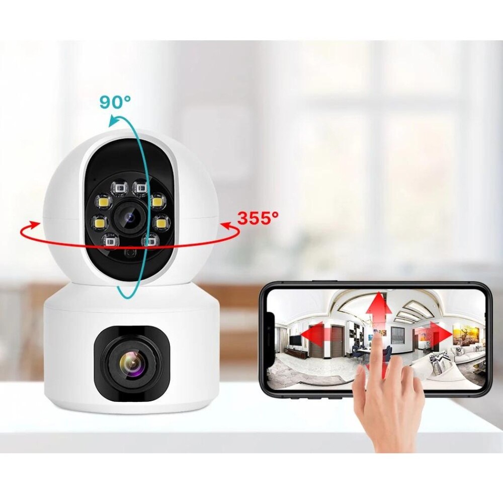 Camera dubla de supraveghere, 3MP, WiFi, Rotire 360°, HD, Senzor miscare, Alb/Negru