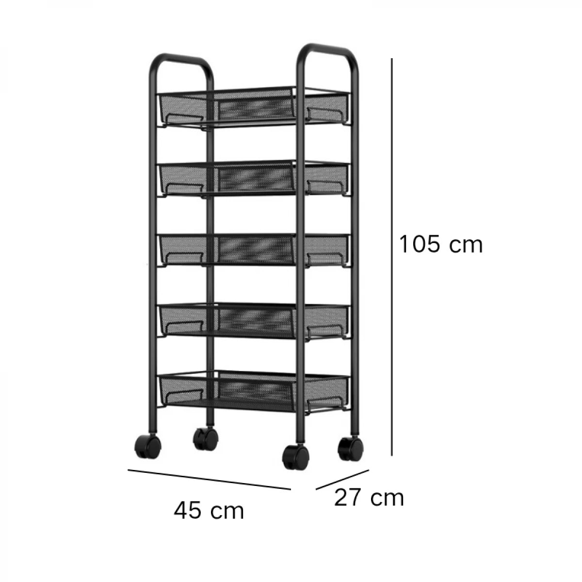 Raft slim portabil din metal, cu roti, 5 nivele, 45 x 27 x 105 cm