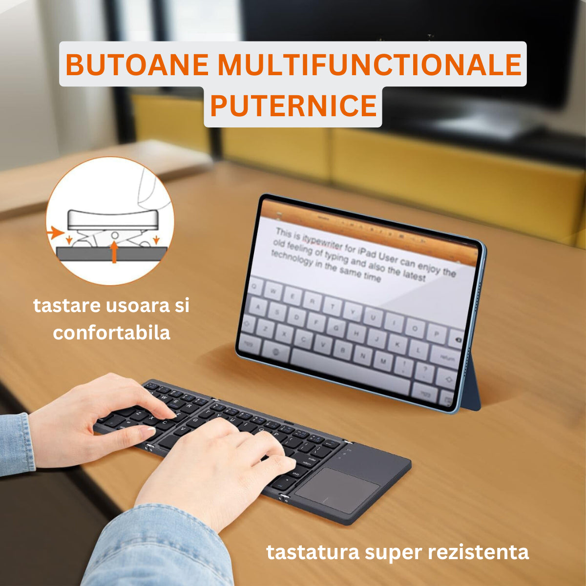 Tastatura pliabila ultra-subtire, touchpad incorporat cu 2 click-uri, wireless, compatibila cu Android, iOS, Smart TV