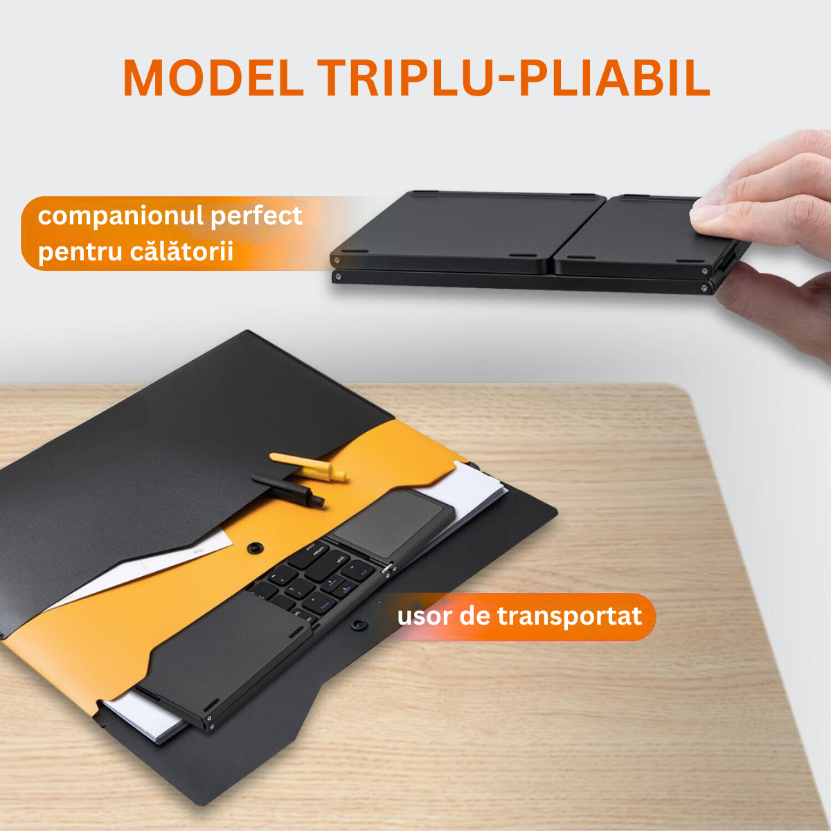 Tastatura pliabila ultra-subtire, touchpad incorporat cu 2 click-uri, wireless, compatibila cu Android, iOS, Smart TV